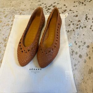 Sezane Anya Low Ballerinas - Tan Woven Flats